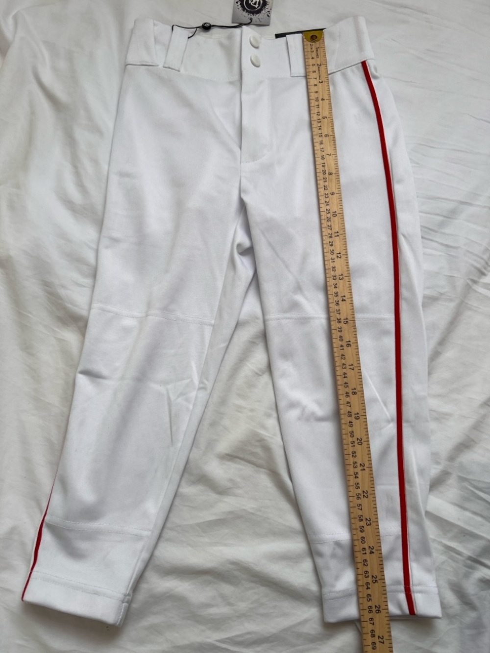 Unbranded Kids White Baseball Pants with Red Side Stripe